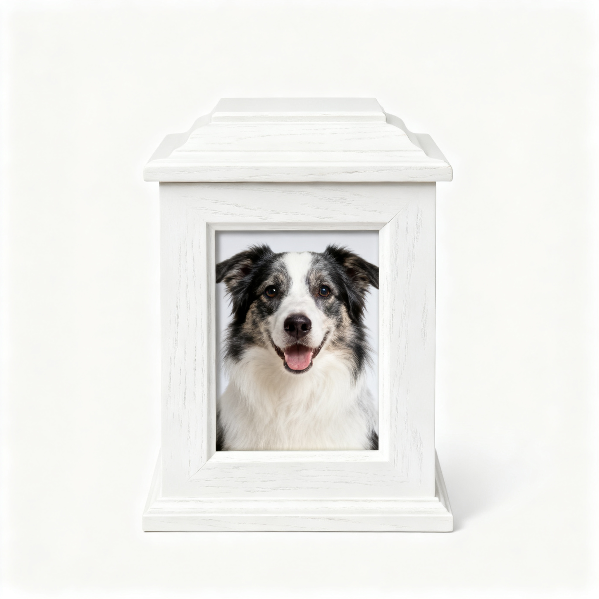 White Painted Pine Pet Urn with Photo Frame — wholesale pine pet urn